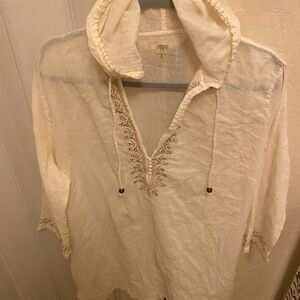 GAP BODY WOMENS GAUZE TUNIC TOP/BATHING SUIT COVER UP SIZE XL CREAM W/ SEQUINS